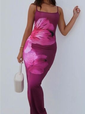 Women's Pink Floral Slip Maxi Dress